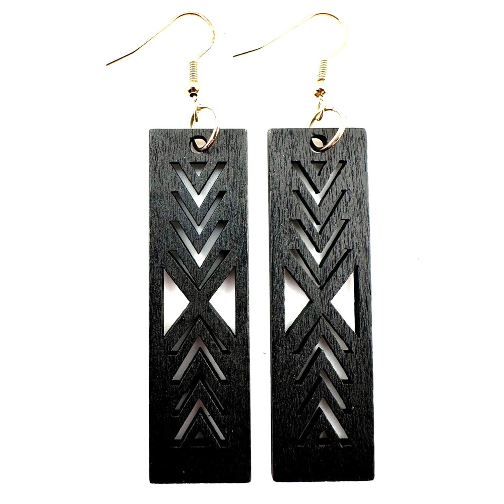 Black Arrow Stained Laser Cut Wood Bar Earrings